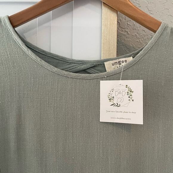 NEW Umgee Linen Becca Green Fringed Swing Mini Dress Babydoll Cut Out Summer - Picture 3 of 8